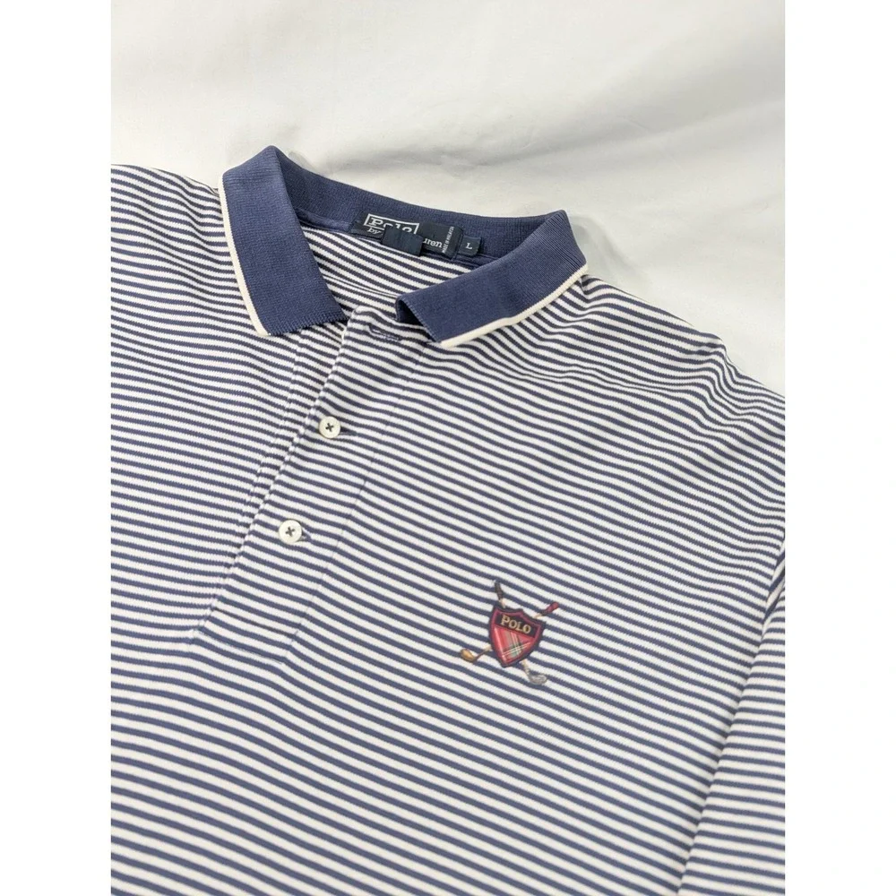 Polo Ralph Lauren Polo Shirt Mens Large Blue Stripe Golf Crest Embroidered Logo